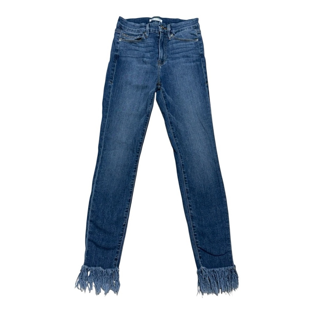 Good American Women’s Fringe Hem Skinny Jeans Blue Size 2 / 26 Made in USA